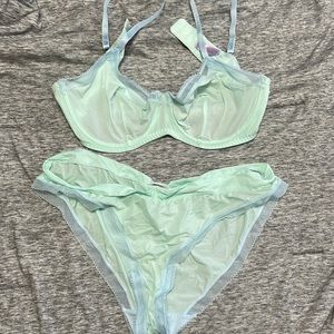 Blue and Green Savage x Fenty Microfiber Bra and Panty Set